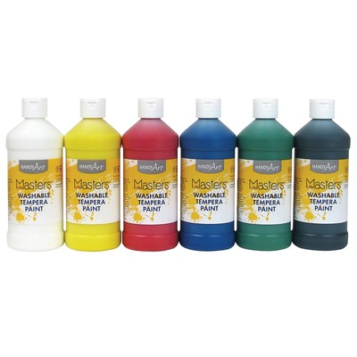 Handy Art Masters Washable Tempera Paint, 6-16 oz, 6 per Set