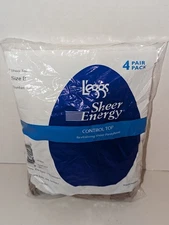 4 NOS Pair L'eggs Leggs Size B Sheer Energy Control Top Reinforced Toe Suntan