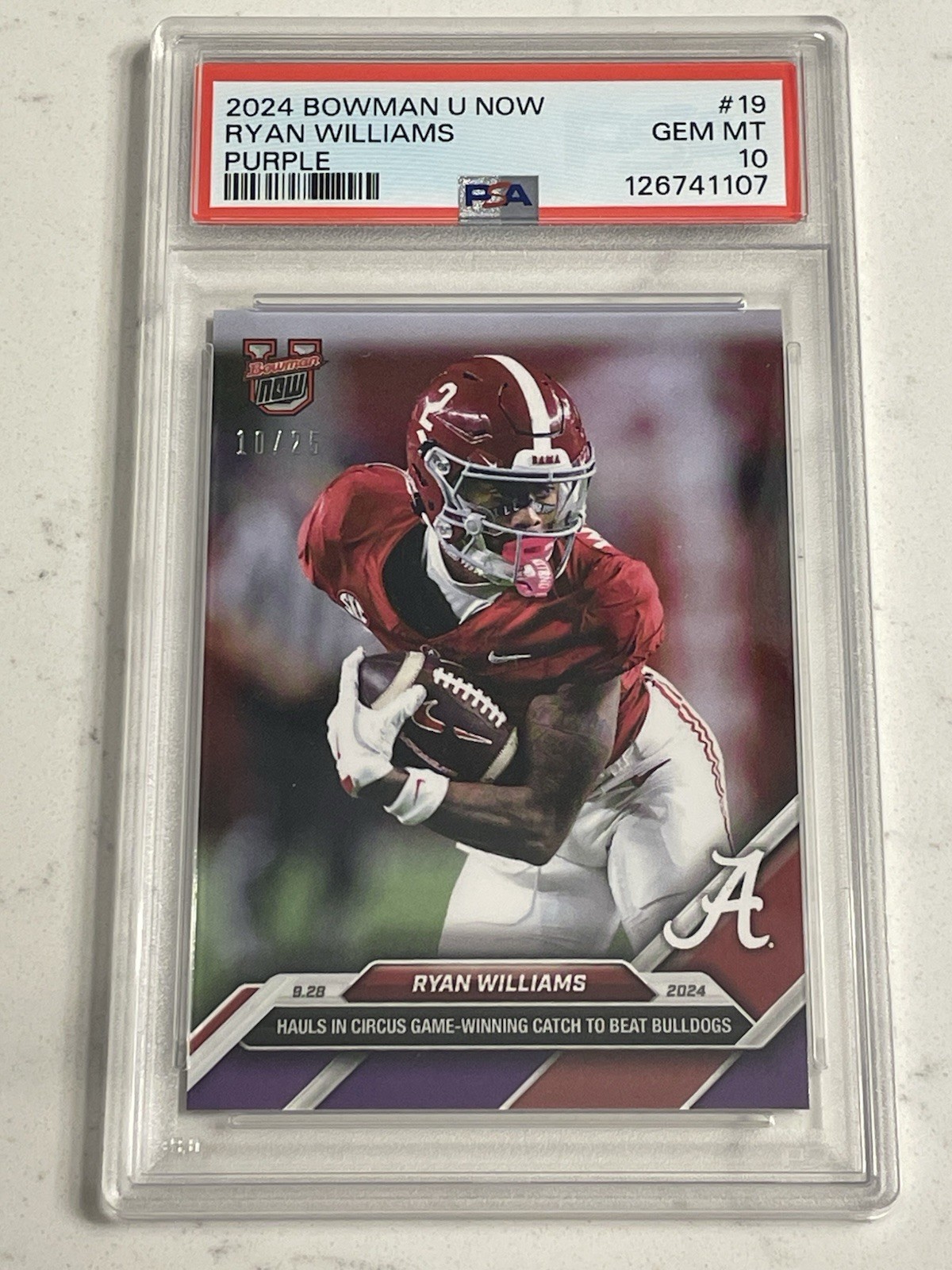 2024 BOWMAN U NOW #19 RYAN WILLIAMS PURPLE - SP /25 PSA 10 GEM MINT