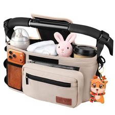 Universal Stroller Organizer with Cup Holder: Non Slip Single Stroller Khaki