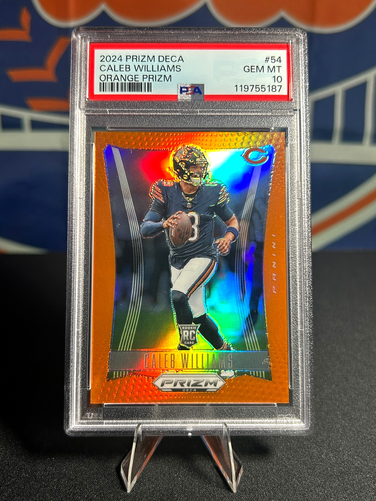 2024 PANINI PRIZM DECA CALEB WILLIAMS ORANGE ROOKIE CARD 49/49 BOOKEND PSA 10