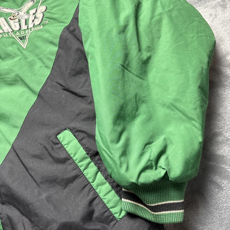 Chaqueta de Colección Philadelphia Eagles NFL Puffer Años 90 Para Hombre Capucha Grande Bordada Foto 3 de 4