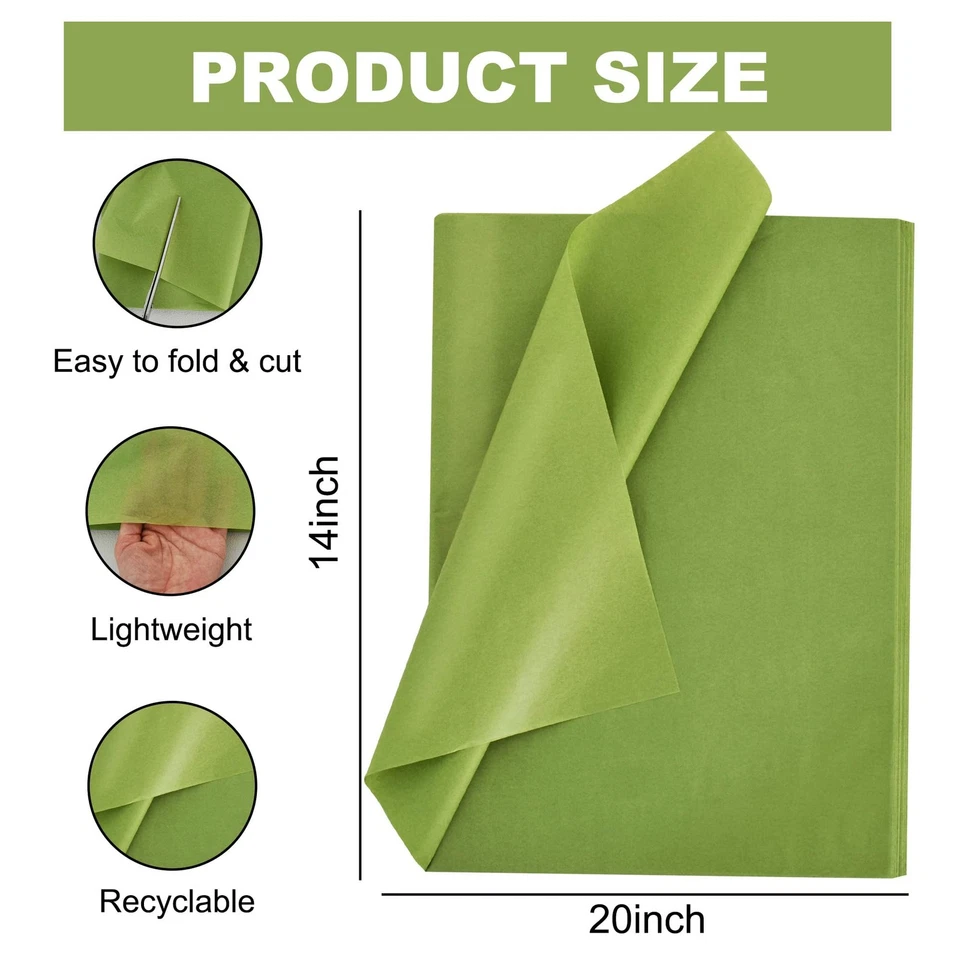 Bulk Olive Green Tissue Paper, 100 Sheets, Gift Wrap, DIY, 14x20 Inch - Image 2 of 4