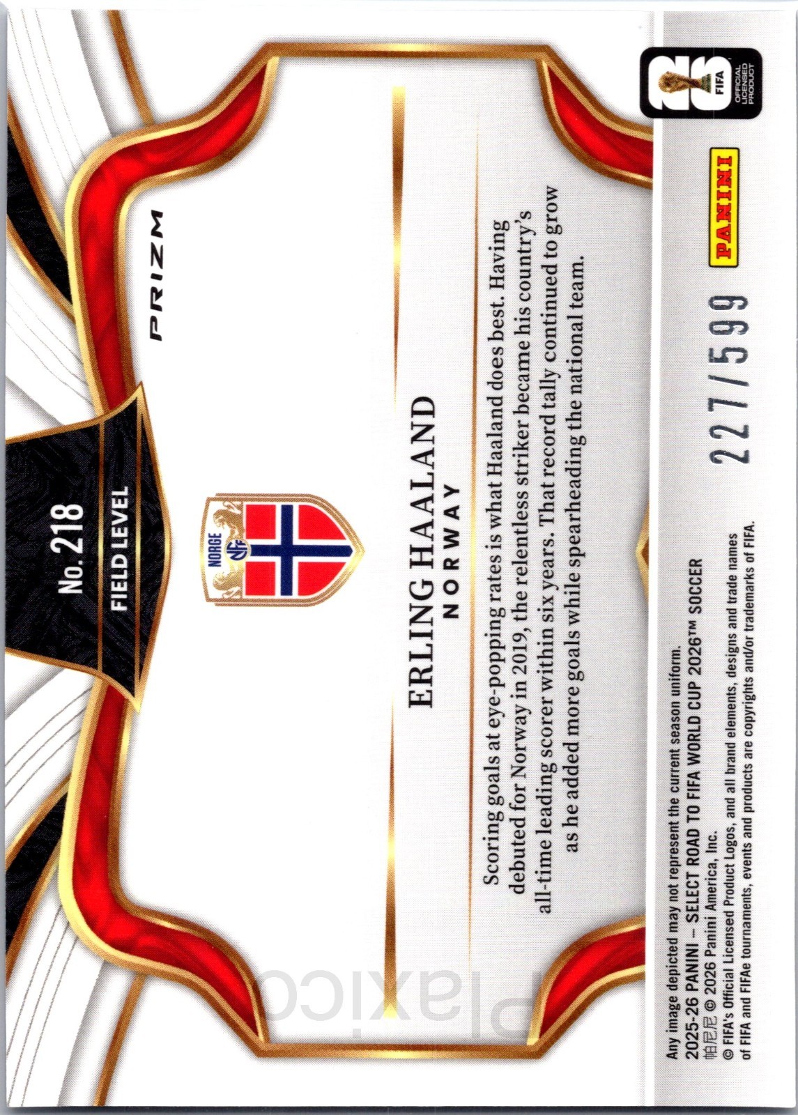 Erling Haaland 2025-26 Select World Cup Purple Ice Prizm #218 Norway /599 view 2
