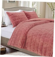 Luxurious Fluffy 3-Piece Faux Fur Comforter Set - California King Dusty Rose