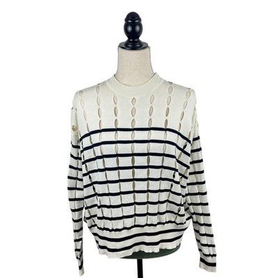 T Alexander Wang Striped Cotton Open Knit Sweater XS Boxy Lightweight