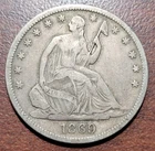 1869-S Seated Liberty Half Dollar VF Very Fine Light Toned Silver 50c Type Coin
