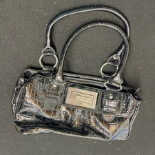 Women's Handbag Black Patent Croc Embossed Leather Shoulder Bag Double Handle