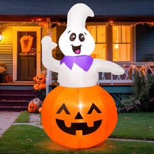 5 FT Halloween Inflatable Cute Pumpkin Ghost Outdoor Decorations Blow up Yard Gh