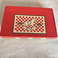 Vtg General Box Co School Pencil Pen Box Rocking Horse Red Green Theme Vintage