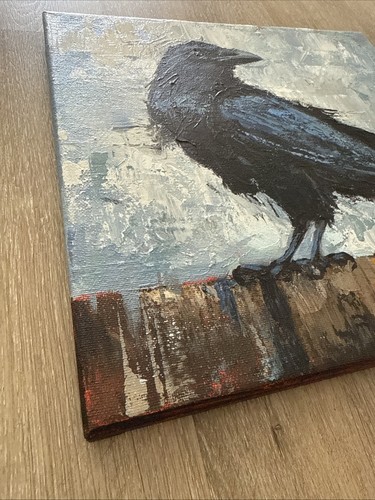 Crow Abstract Original Acrylic Painting 10 X 10 Inches Bird Art Krista Eaton - Picture 3 of 6