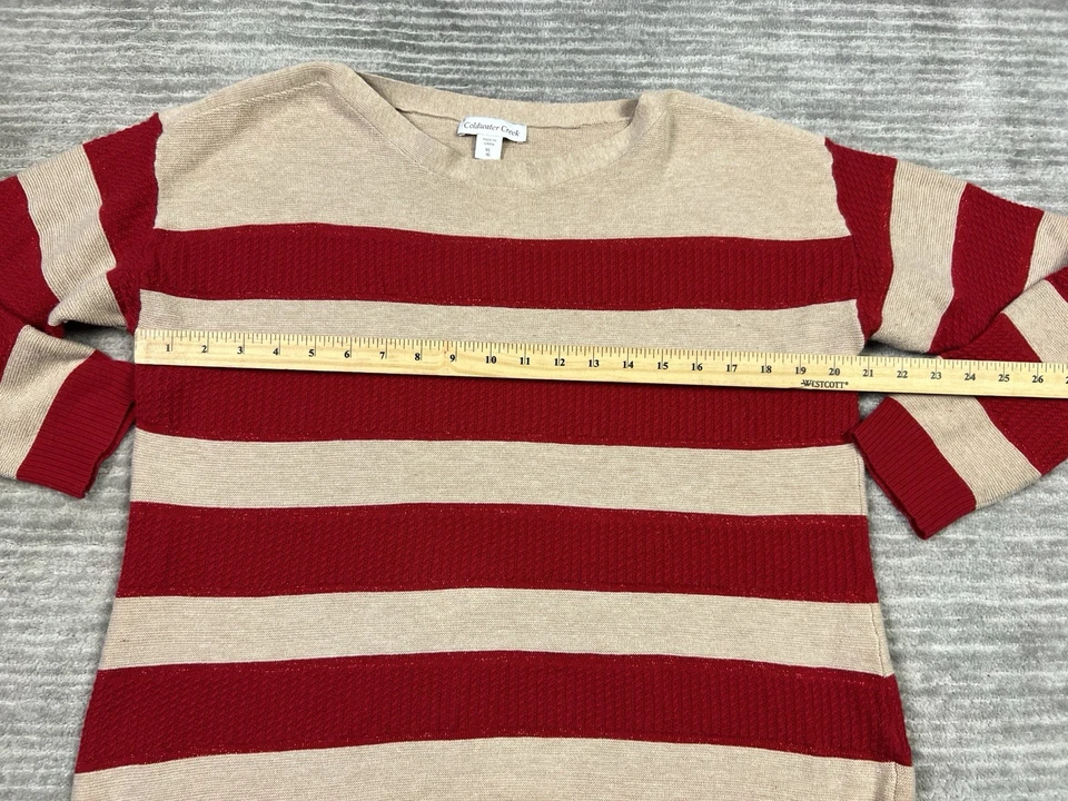Suéter Coldwater Creek para Mujer XL Beige Rojo Rayas Brillante Vacaciones Manga Larga Foto 4 de 4