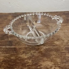 Vintage Imperial Glass Clear Glass Candlewick  6" 2-Handled Divided Jelly Bowl