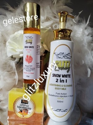 3pc. Glitzluxury snow white body milk & talking oil & soap   5-7 days action