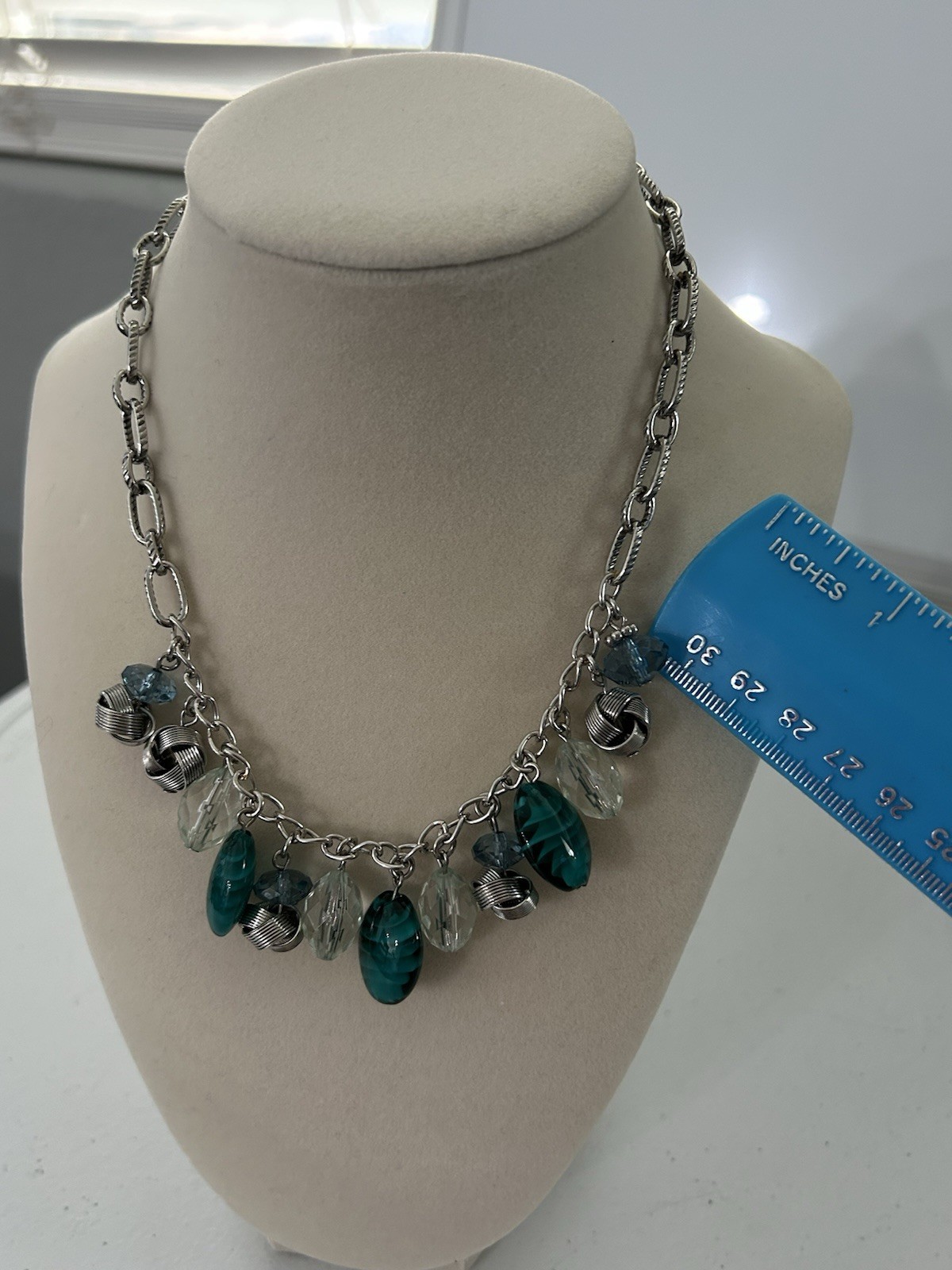 Teal/Silver Statement Small Necklace - Missing Ch… - image 2