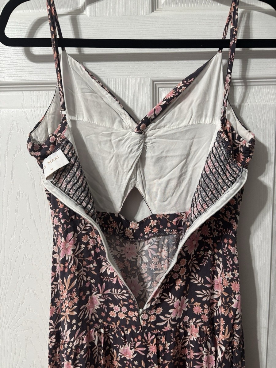 Iris Maxi The Label Sun Dress Gray Floral Cutout Size Medium EUC Boho  Prairie | eBay