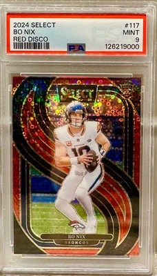 JERSEY NUMBER MATCH! 2024 Panini Select Bo Nix Red Disco 10/49! BRONCOS ROOKIE!