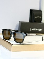 Sunglasses Chrome Hearts Black Square Silver Temple Brown Lenses Made in Japan