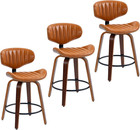 Swivel Bar Stools Set of 3, 24 Inch PU Leather Wooden Bentwood Barstools Counter