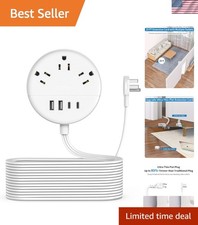 25 ft Ultra-Thin Flat Extension Cord with 3 Outlets  4 USB Ports for Home Use