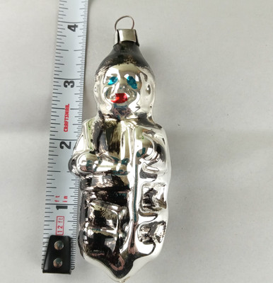4'' Vintage West German Mercury Glass Organ Grinder Monkey Christmas Ornament