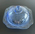 Indiana Glass Madrid Depression Blue Covered Butter Dish Dome Lid Vintage