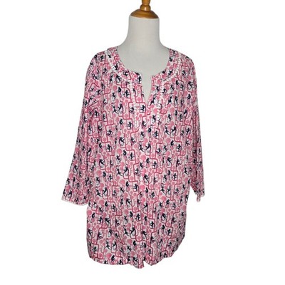 Talbots Woman Monkey Print Tunic Pink Novelty Summer Lightweight Women 2X