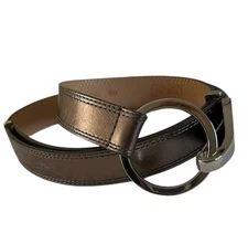 WCM Genuine Leather Belt Metallic Bronze One Size Adjustable Round Silver Buckle