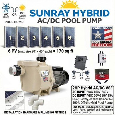 2HP Hybrid AC/DC Brushless Variable Speed Solar Whisperflo stye Pool Pump ''ONLY''