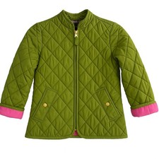 Lands End Kids Quilted Jacket Green Pink Lined Barn Coat Girls M 5-6 Fall