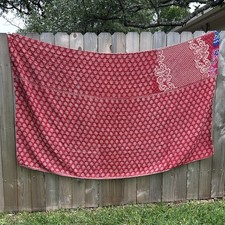 Handmade Reversible Kantha Quilt Throw Blanket Red Green Cotton Twin