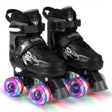 Kids Roller Skates 4 Sizes Adjustable Quad Skates w/Light-up Wheels for Ages 5-7