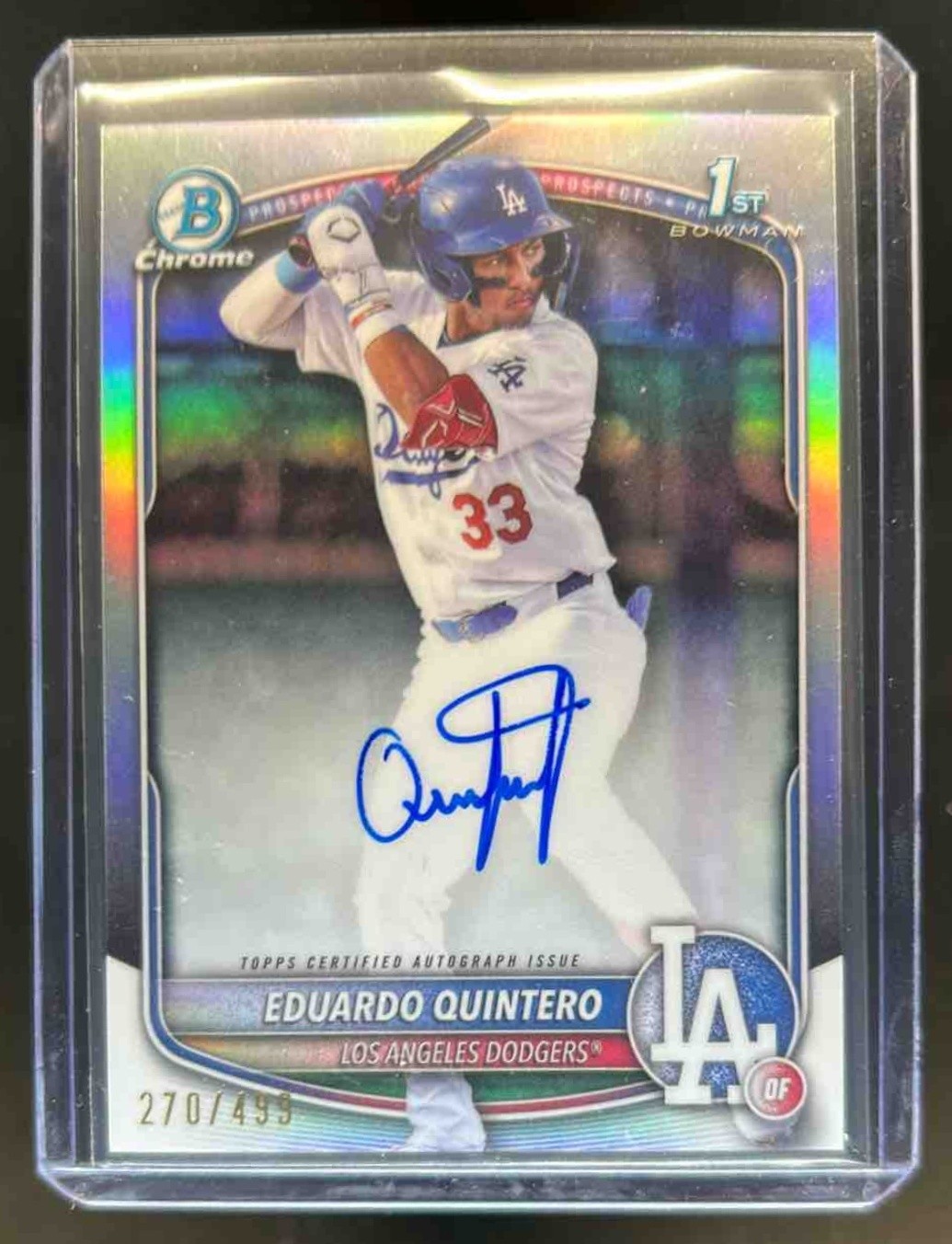 2025 Bowman Eduardo Quintero Chrome Auto Refractor 1st Prospect #270/499 Dodgers