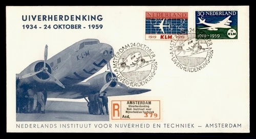 DR WHO 1959 NETHERLANDS FIRST FLIGHT ANIV KLM FDC? CACHET COMBO R25067