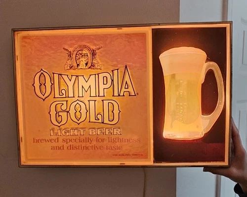 Vintage Olympia gold light beer 70s light up sign W/ "WORKING BUBBLER"