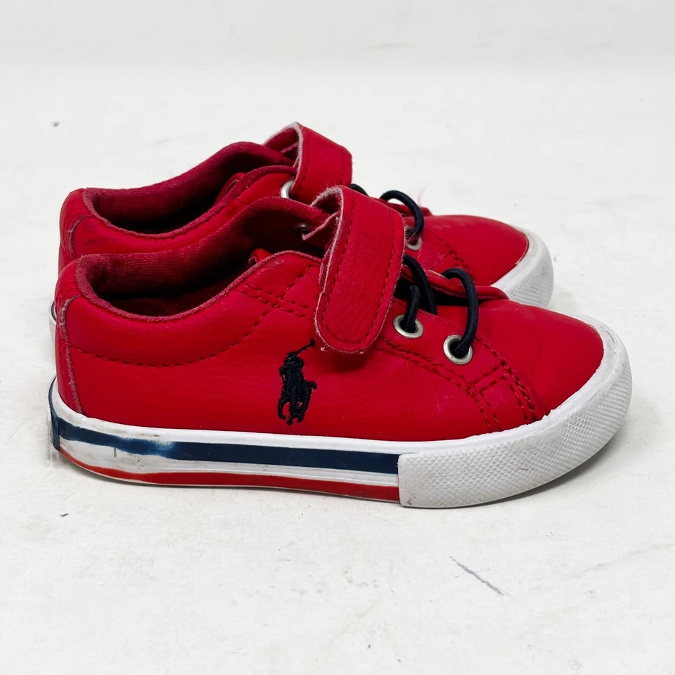 Tênis Polo Ralph Lauren Couro Vermelho Criança Meninos/Meninas Tamanho 5 Gancho e Laço - Imagem 4 de 4