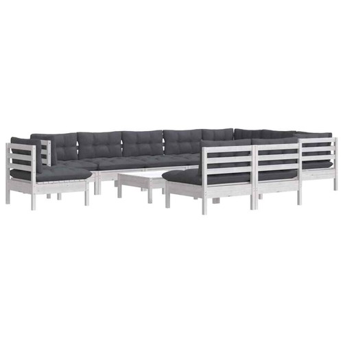 11-Piece Outdoor Lounge Set Garden Patio Sofa Furniture Setting Pine Wood White - Picture 3 of 9