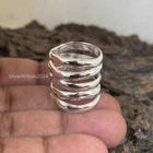 Antique Silver long FIVE PARALLEL LINES Ring, Boho Minimalist Modernist All size