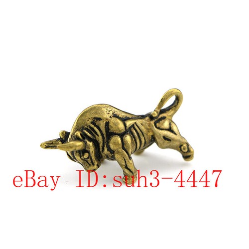 Chinese Copper Brass Zodiac Cattle Small Fengshui Statue Ornament - Picture 5 of 5