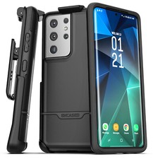 For Samsung Galaxy S21 Ultra Belt Clip Case Protective Phone Holster Case Black