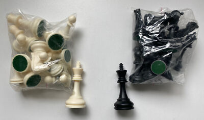 Large Black and Ivory Colored Chess Pieces - Complete Weighted Felted Set