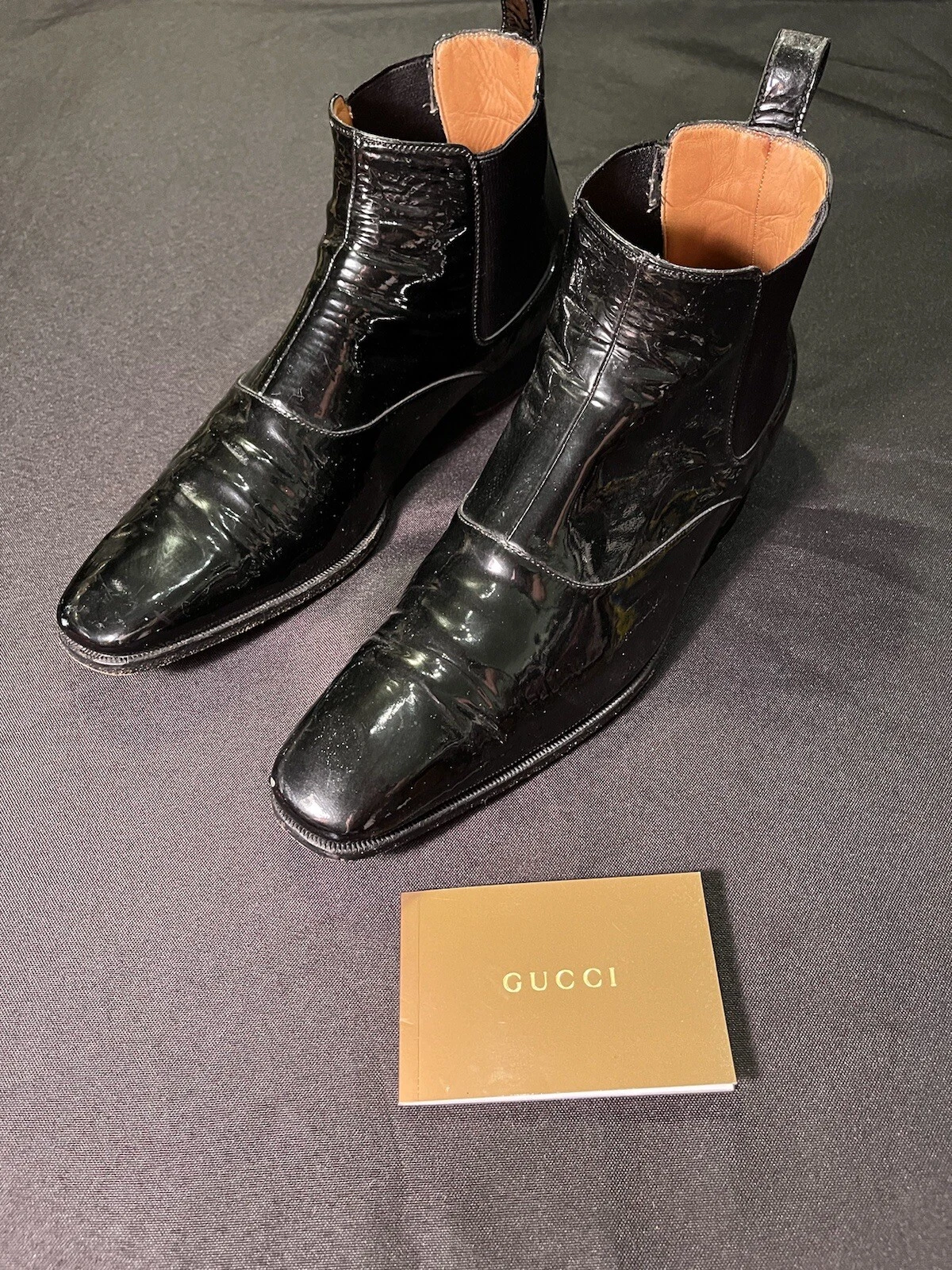 CHAUSSURES BOTTES NOIRES GUCCI AVEC LOGO EN MÉTAL 202706 BUX52 GG 8 POUR US 8,5 AUTHENTIQUES