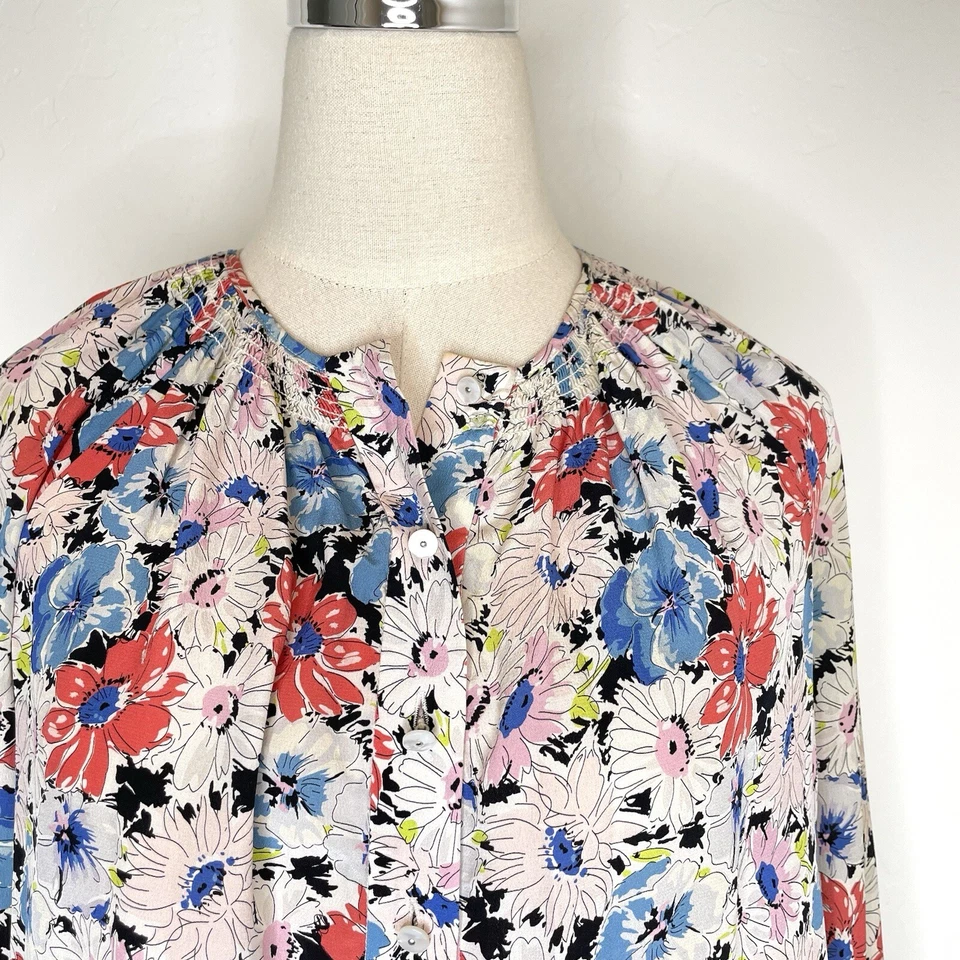 Blusa Veronica Barba Madge Top Botones Floral Seda Mujer 00 Manga Larga Foto 3 de 4