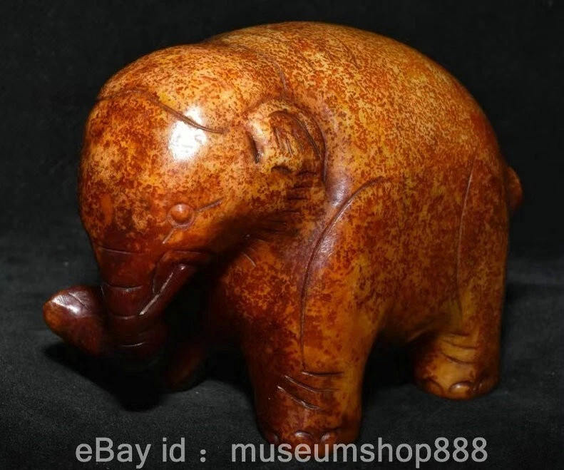 4.8" Old Chinese Hongshan Culture Jade Carving Fengshui Elephant Animal Statue - Image 3 of 4