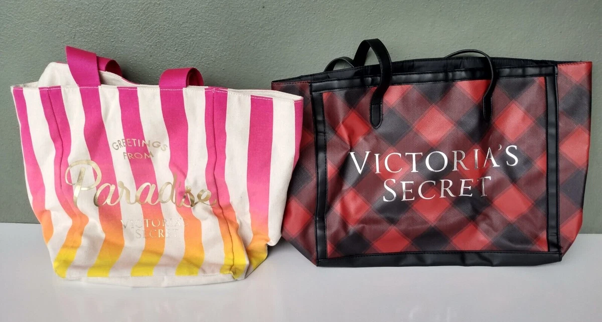 PAIR OF VICTORIA'S SECRET LARGE CANVAS AND VINYL TOTE TRAVEL BAGS