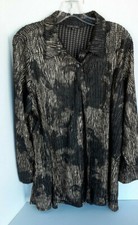 BOHO CHIC Blouse Size XL Black & Gold LS and See Through Squares. USA Made A538