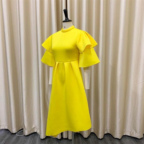Vestido de color liso con dobladillo ancho de doble capa con mangas con volantes para mujer moda de verano - Imagen 15 de 29