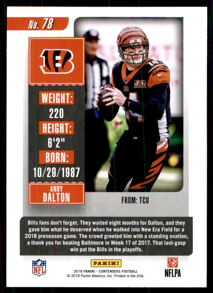 2018 Panini Contenders Andy Dalton Cincinnati Bengals #78 - Image 2 of 2