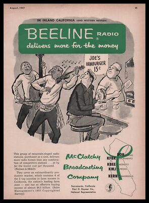 1957 MCClatchy Broadcasting Beeline Radio California Nevada Cartoon Art Print Ad