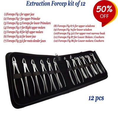 12pcs- Dental Extraktionszange Kit mit bag Tooth Extraction Forceps Oral Surgery